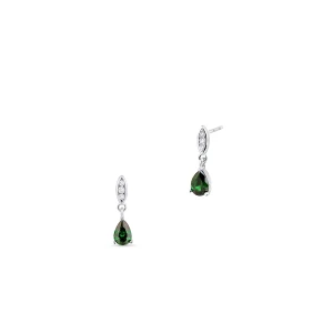 W.KRUK Kolczyki srebrne z zieloną cyrkonią
