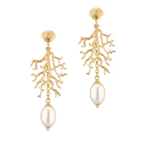 W.KRUK Kolczyki z motywem koralowca i perłą Picky Pica Aloha