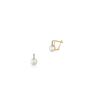 W.KRUK - Kolczyki złote bicolor z perłami i cyrkoniami