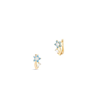 W.KRUK Kolczyki złote kwiatuszki z niebieskimi cyrkoniami