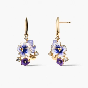 Zdjęcie produktu W.KRUK - Kolczyki złote Kwiaty Nocy Bratki