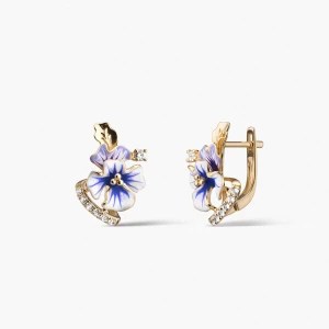 W.KRUK Kolczyki złote Kwiaty Nocy Bratki