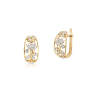 W.KRUK Kolczyki złote kwiaty z diamentami