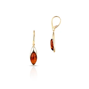 W.KRUK Kolczyki złote z bursztynem