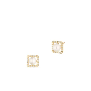 W.KRUK Kolczyki złote z perłą i cyrkoniami