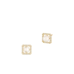 W.KRUK Kolczyki złote z perłą i cyrkoniami