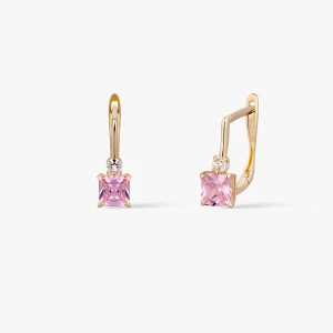 W.KRUK - Kolczyki złote z różową cyrkonią