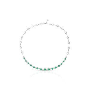 W.KRUK - Naszyjnik białe złoto z diamentami i szmaragdami