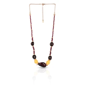 W.KRUK Naszyjnik pozłacany z bursztynami i granatami