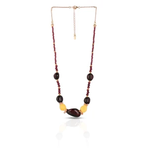 W.KRUK Naszyjnik srebrny z bursztynami i granatami