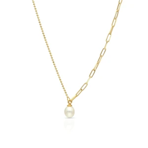 W.KRUK Naszyjnik srebrny pozłacany paper clip z perłą