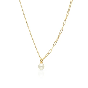 W.KRUK Naszyjnik srebrny pozłacany paper clip z perłą