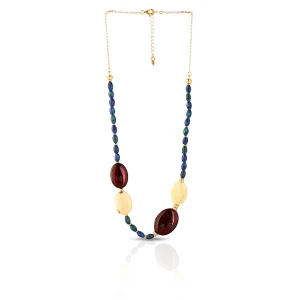 W.KRUK Naszyjnik srebrny pozłacany z bursztynami