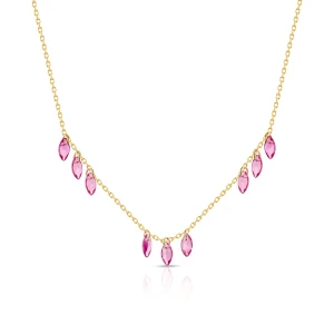 W.KRUK - Naszyjnik srebrny pozłacany z różowymi cyrkoniami
