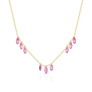 W.KRUK Naszyjnik srebrny pozłacany z różowymi cyrkoniami