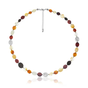 W.KRUK - Naszyjnik srebrny z bursztynami