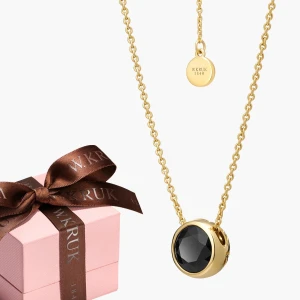 W.KRUK Naszyjnik srebrny z czarną cyrkonią i diamentem