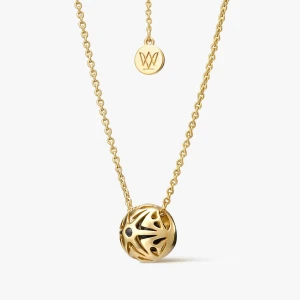 W.KRUK Naszyjnik srebrny z czarną cyrkonią i diamentem