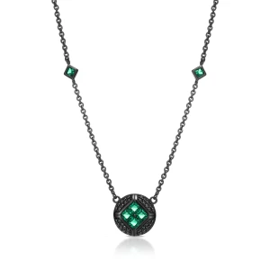W.KRUK Naszyjnik srebrny z czarnymi i zielonymi cyrkoniami METEORY