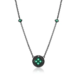 W.KRUK Naszyjnik srebrny z czarnymi i zielonymi cyrkoniami METEORY