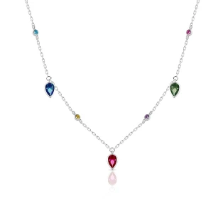 W.KRUK Naszyjnik srebrny z kolorowymi cyrkoniami