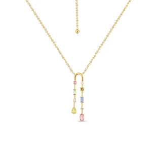 W.KRUK Naszyjnik srebrny z kolorowymi kamieniami Mozaika