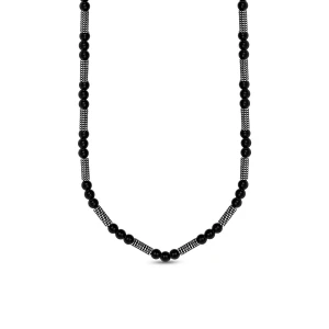 W.KRUK - Naszyjnik stalowy z czarnymi kamieniami