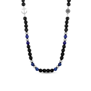 W.KRUK - Naszyjnik stalowy z lapis lazuli