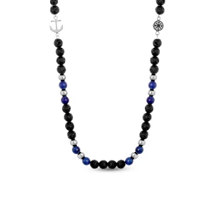 W.KRUK Naszyjnik stalowy z lapis lazuli