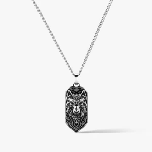 W.KRUK Naszyjnik stalowy z motywem wilka