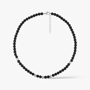 W.KRUK - Naszyjnik stalowy z onyksami