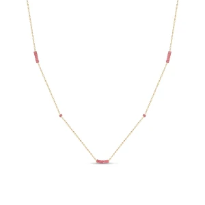 W.KRUK - Naszyjnik złoty różowymi koralikami