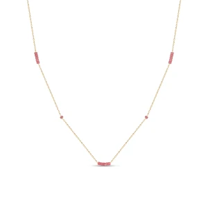 W.KRUK Naszyjnik złoty różowymi koralikami