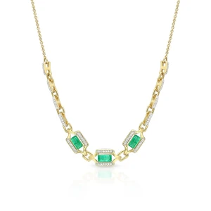 W.KRUK - Naszyjnik złoty z diamentami i szmaragdami