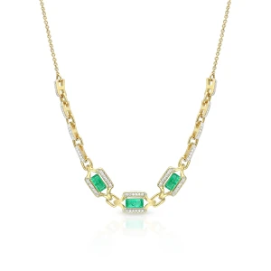 W.KRUK Naszyjnik złoty z diamentami i szmaragdami