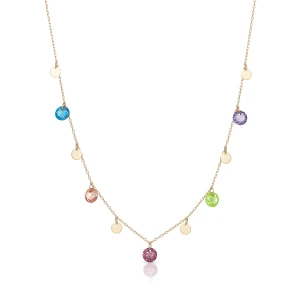 W.KRUK Naszyjnik złoty z kolorowymi cyrkoniami