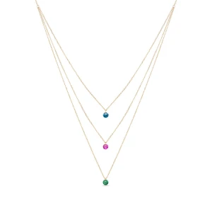 W.KRUK Naszyjnik złoty z kolorowymi cyrkoniami