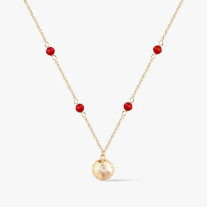 W.KRUK Naszyjnik złoty z meduzą i koralem Santorini