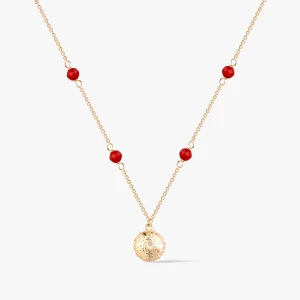 W.KRUK Naszyjnik złoty z meduzą i koralem Santorini