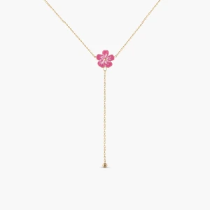 W.KRUK Naszyjnik złoty z różowym kwiatkiem