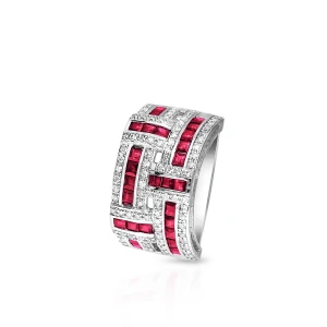 W.KRUK Pierścionek białe złoto z diamentami i rubinami