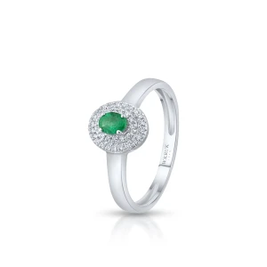 W.KRUK Pierścionek białe złoto z diamentami i szmaragdem
