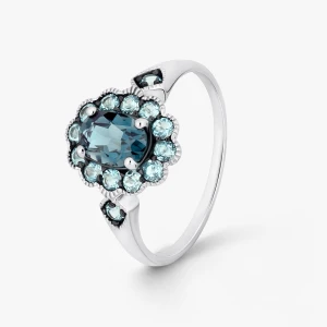 W.KRUK Pierścionek białe złoto z topazami