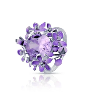 W.KRUK Pierścionek srebrny Kwiaty Nocy Fioletowy Bez