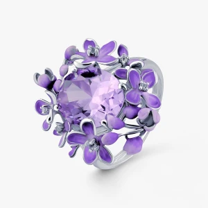 W.KRUK Pierścionek srebrny Kwiaty Nocy Fioletowy Bez