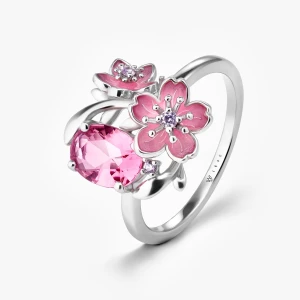 W.KRUK Pierścionek srebrny Kwiaty Nocy Wiśnia