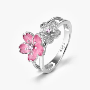 W.KRUK Pierścionek srebrny Kwiaty Nocy Wiśnia