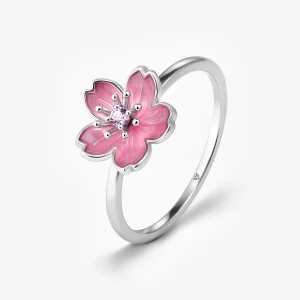 W.KRUK Pierścionek srebrny Kwiaty Nocy Wiśnia