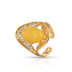 W.KRUK - Pierścionek srebrny pozłacany z bursztynem