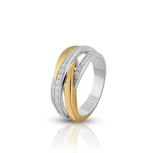 W.KRUK - Pierścionek srebrny pozłacany z cyrkoniami